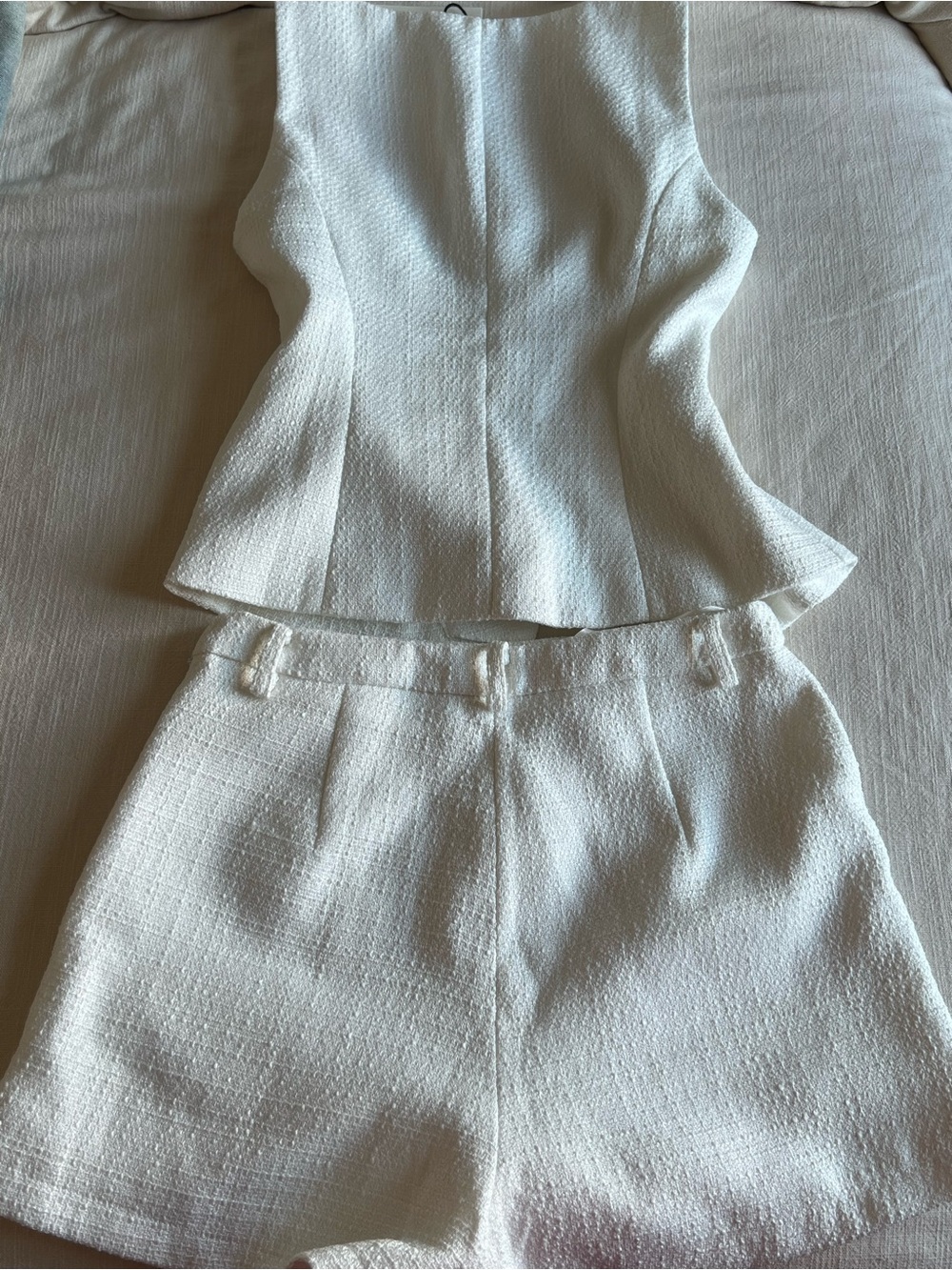 Commense tweed Sleeveless Textured Top with Shorts and Gold Buttons - Picture 6 of 9